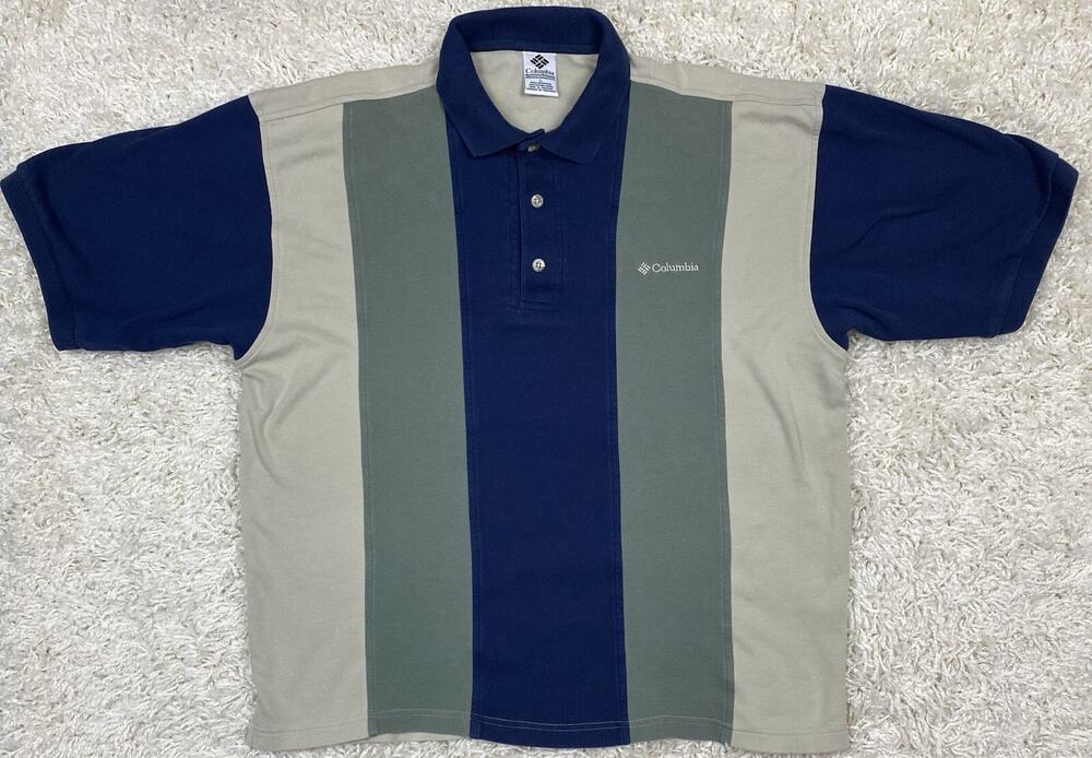 Vintage 90s Columbia Sportswear Colorblock Striped Polo Shirt Men's L Cotton